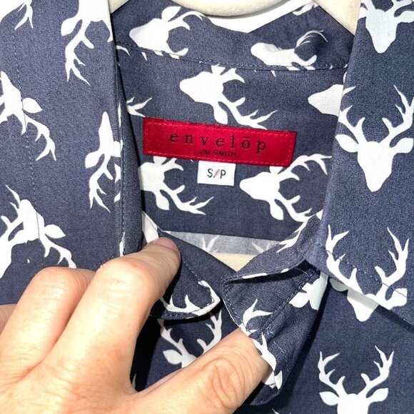 Envelop Deer Print Shirt Mens Size Small Button Front Cotton Made In Canada Gray - Picture 4 of 8